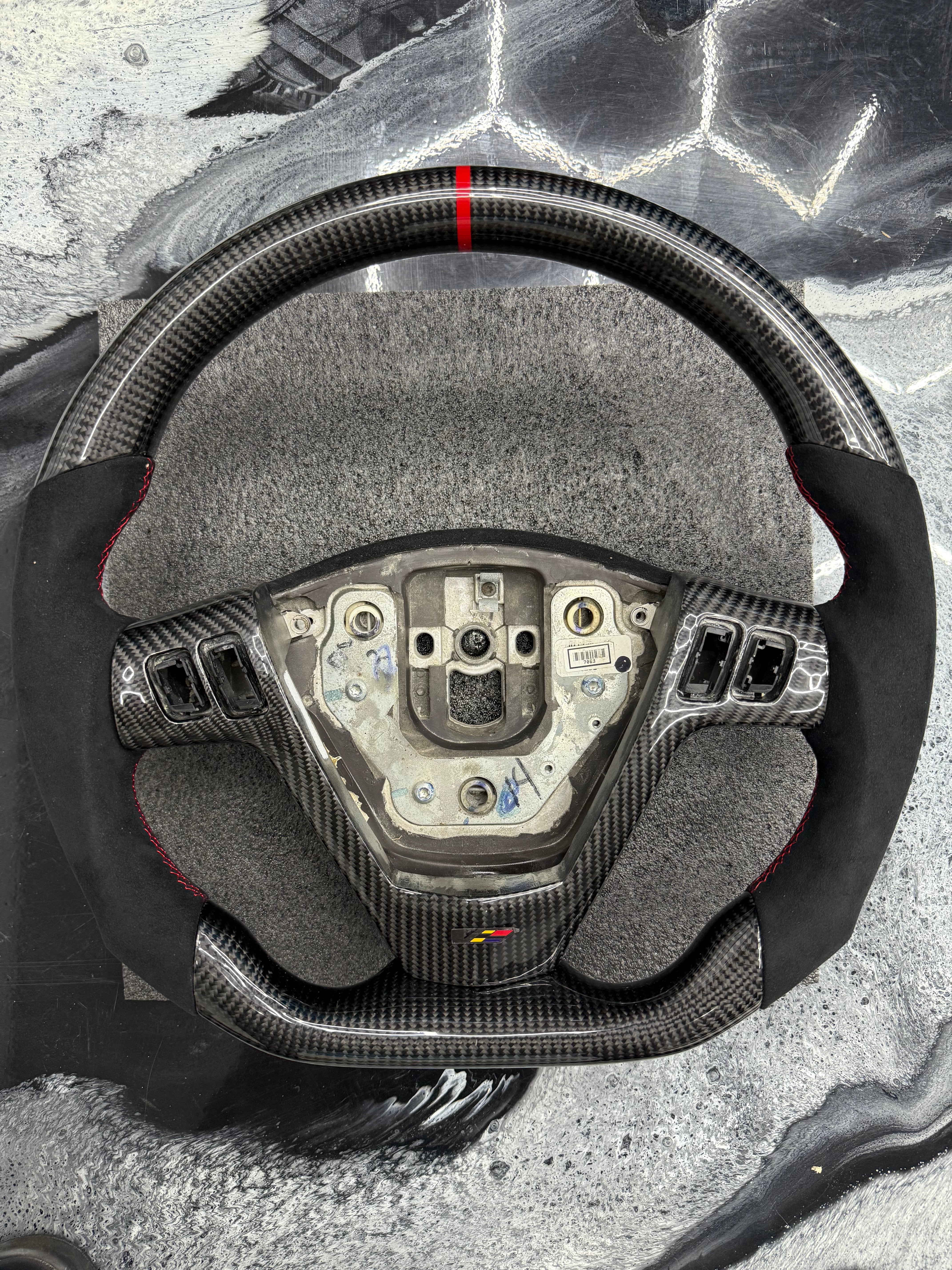 2003 - 2008 CTS, CTS-V V1 Custom Carbon Fiber Steering Wheel with Alcantara Suede Hand Grips / Carbon Fiber Rear Cover